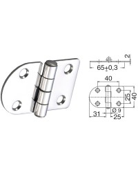 Charnière inox 68,5x38,5 nœud renversé fixation par goujons 15/30mm