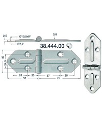 Charnière inox noeud saillant Chromelux 127x40