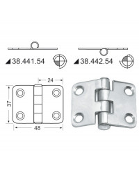Charnière inox rectangulaire symétrique 48x37mm nœud renversé 38.442.54