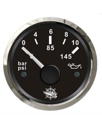 Indicateur de pression de l'huile 0-10 bar GUARDIAN 240-33 Ohms cadran noir, lunette argentée