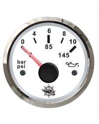 Indicateur de pression de l'huile 0-10 bar GUARDIAN 240-33 ohms cadran blanc, lunette argentée