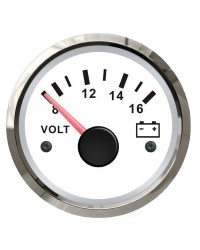 Voltmètre GUARDIAN 8-16V cadran blanc, lunette argentée