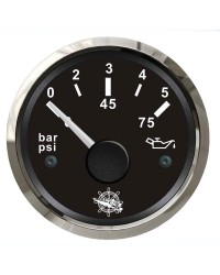 Indicateur de pression de l'huile 0-5 bar GUARDIAN 240-33 Ohms cadran noir, lunette argentée