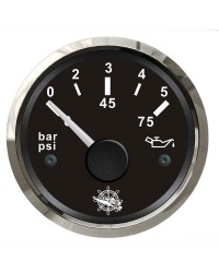 Indicateur de pression de l'huile 0-5 bar GUARDIAN 240-33 Ohms cadran noir, lunette argentée