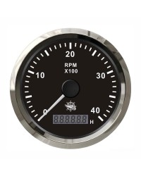 Compte-tours électronique + compte-heures 8000 RPM GUARDIAN cadran noir, lunette argentée