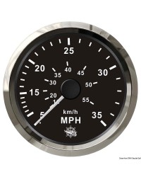 Speedomètre pour tube de Pitot 0-35 Mph GUARDIAN cadran noir, lunette argentée
