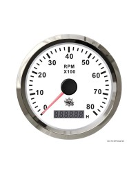 Compte-tours électronique + compte-heures 6000 RPM GUARDIAN cadran blanc, lunette argentée